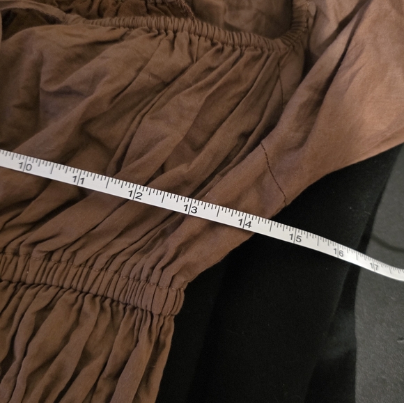 Faithfull The Brand Fabiolla Dress Mini Puff Sleeve Cinched Brown Fall Size 4 - Picture 9 of 10